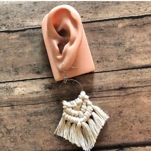 Macrame boho statement earrings cream medium